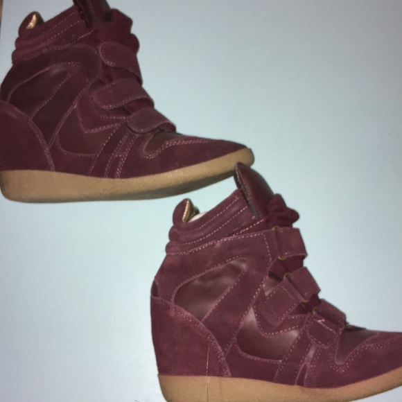 burgundy wedge sneakers